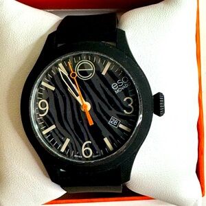 ESQ Movado Unisex Silicone Stainless Steel Watch Black Tiger Stripe